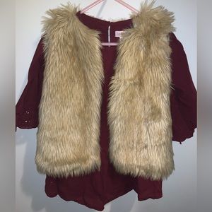 Cat& Jack shirt with light brown faux fur vest, 2 pieces for price of one, 7-8